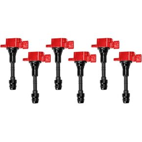 ENA Set of 6 Red Ignition Coil Compatible with Nissan Infiniti FX35 M35 G35 350Z 2003 2004 2005 2006 2007 2008 3.5L Replacement for UF401 22448AL61C C1439 5C1430 1788317 6734025 GN10246