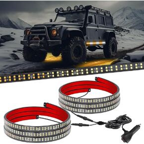 SEISSO 2PCS 71-inch Strobe Lights Strip 864 LED Emergency Running Board Lights Flashing Warning Hazard Safety Lights Flexible for Trucks Car Construction Vehicles Pickup, Waterproof, Amber/White