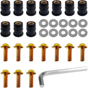 10 PCS Motorcycle Windshield Bolts Kit, Aluminum Body Mounting Screws Set, Universal Fairing Well Nuts Fastener Screw for Motorcycle Windshield and Body Panels (Silver)
