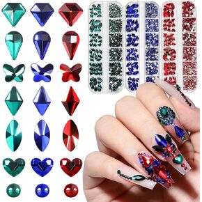 YOKE FELLOW 3D Nail Charms Nail Rhinestones, 120 Pcs Luxury Nail Art Crystals Diamonds Rhinestones Metal Alloy Glass Rhinestones Nail Decorations DIY Manicure with Storage Box for Women Girls