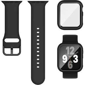 3-in-1 Compatible for Apple Watch Band 40mm 41mm 44mm 45mm and Case with Screen Protector, Sport Silicone Bands and Protective Cover with 9H Tempered Glass for iWatch Series SE 9 8 7 6 5 4