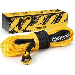 BUNKER INDUST 3/8" x 100' Synthetic Winch Rope,25000LBS Winch Cable with Protective Sleeve 100ft Winch Line Replacement for Off-Road Vehicle SUV Truck