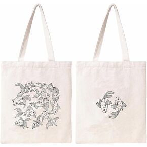 THEYGE Goldfish Canvas Tote Bag Aesthetic Cotton Canvas Bag for Women Cute Fish Tote Bag Shopping Shoulder Bag Beach Bag