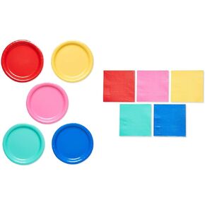 American Greetings Rainbow Party Supplies, Multicolor 50-Count Paper Dessert Plates and 50-Count Lunch Napkins