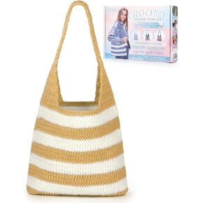 Katech Crochet Kit for Beginners, Striped Tote Bag Crochet Set Includes Crochet Yarn Crochet Hooks,Complete Crochet Step-by-Step Guide Needles Accessories Adults Kids Crochet Starter Kit Crochet Gift