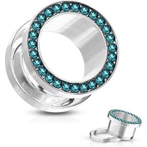 Cubic Zirconia Lined Rim Stainless Steel Screw Fit Ear Plugs Flesh Tunnels in Kuwait