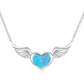 Angel Wings Necklace for Women Girls 925 Sterling Silver Guardian Angel Wings Pendant Necklace with Opals Heart Jewelry Gifts for Women Girls