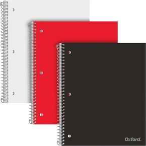 Oxford Spiral Notebook - Graph Paper Notebook 8.5 X 11 - Pack of 3 - Quad Ruled (4 X4) Grid Paper Notebook - Black, Red, And White Covers, 100 Perforated Sheets - 1 Subject Graph Notebook