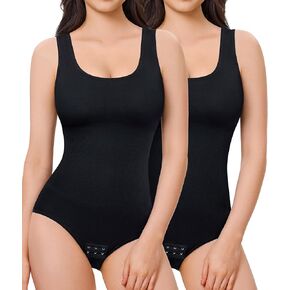 Nebility Women's 2 Piece Bodysuit Shapewear Tummy Control Seamless Round Neck Body Shaper Tank Top BodySuit