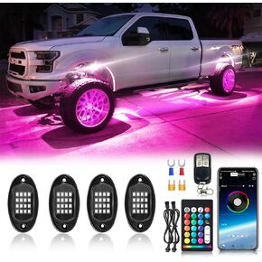 12Pods RGB LED Rock Lights Kit with APP/RF Remote Control, Underglow Lights with Segmented Color Change Multicolor Neon Lights with Brake Waterproof 12V for Trucks Pickup Jeep Golf Cart SXS