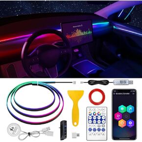 شريط إضاءة LED داخلي للسيارة من الأكريليك من Tesla موديل 3/Y/S/X Dreamcolor، مجموعة إضاءة محيطة من الألياف الضوئية 55.1 بوصة من Tesla، 16 مليون لون صوت نشط، شريط LED نيون للسيارة