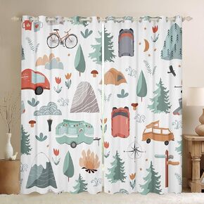 Camper Theme Blackout Curtains For Living Room, Happy Camping Curtains, Travel Car Rv Accessories Window Curtains Drapes, Botanical Flowers Mountain Adventure Window Treatments Bedroom Decor 42"X63"