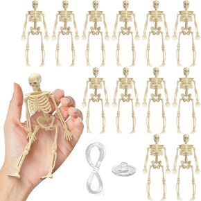 KatchOn, Halloween Mini Skeleton Figurines - 6 Inch, Pack of 12 | Small Skeletons for Crafts | Posable Halloween Skeletons, Halloween Party Decor | Miniature Skeletons, Skeletons Halloween Decorations
