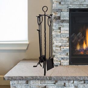 Lavish Home 5-Piece Fireplace Set-Holds Wrought Iron Wood-Burning Tools-Includes Heavy-Duty Stand, Shovel, Broom, Tongs, and Poker, 32", Matte Black