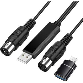 مجموعة كابل TNP MIDI إلى USB مع محول من النوع C 2 في 1 سلك USB MIDI Piano من الكمبيوتر الشخصي إلى لوحة المفاتيح، جهاز المزج، الطبل الإلكتروني، أنبوب النفخ الكهربائي، 16 قناة لنظام التشغيل Windows وMac وAndroid (6 أقدام) in Kuwait
