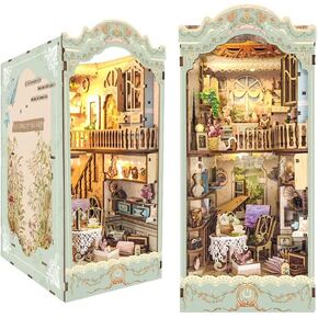 Magic Book Nook Kit 3D Wooden Puzzle for Adults Decorative Bookend Stand Book Nook Bookshelf Insert Bookcase Toy for Teenagers Gift Model Kits (Magic Night Alley)