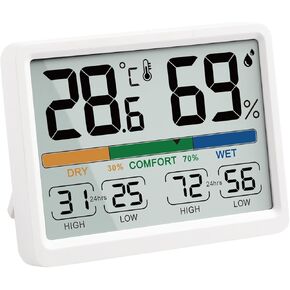 AIMILAR ميزان حرارة داخلي للغرفة مقياس الرطوبة الرقمي درجة الحرارة والرطوبة مقياس مغناطيسي مع تاريخ منخفض مرتفع in Kuwait