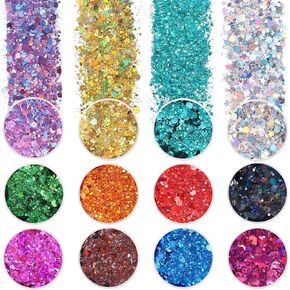 6 Gram/Tube,55 Assorted Colors Tubes Fine Glitter Include Holographic Irridescent Metalic Colors for DIY Crafts Tumbler Making,Face and Body Cosmetic Glitter,Make Up and Nail Art Glitter