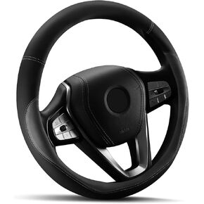 HOTOR Car Steering Wheel Cover - Universal Car Accessory for Diverse Cars, Durable Leather Cover with Anti-Slip Lining, for Steering Wheel with a Diameter of 14.5"-15",Gray