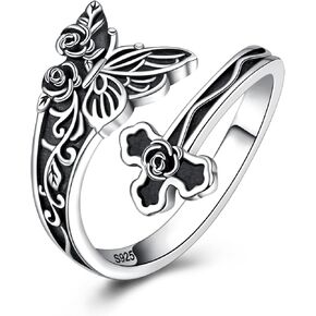 Sterling Silver Sunflower Spoon Rings for Women Vintage Adjustable Antique Spoon Rings Boho Flower Wide Thumb Ring