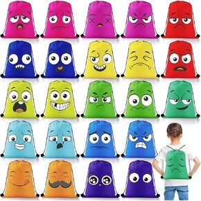 24 Pcs Emoticon Drawstring Backpack for Teens Backpack Bags Emotion Party Supplies Gym Drawstring Bags for Gifts (Vibrant Colors,Lovely)