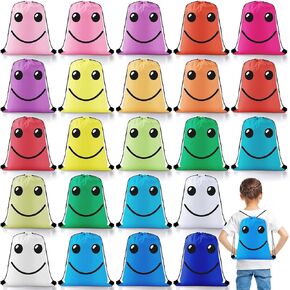 24 Pcs Emoticon Drawstring Backpack for Teens Backpack Bags Emotion Party Supplies Gym Drawstring Bags for Gifts (Bright Colors,Lively)