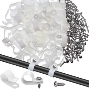 Hicarer 100 Pack 1/4 Inch R-type Clip Cable Fastener Wire Clamp Nylon Screw Mounting Electrical Grip Wire Clips with 100 Pack Screws for Wire Management
