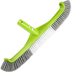 Pool Brush,17.5" Curved Edge Pool Brushes Head for Cleans Pool Swimming Walls, Tiles & Floors, Premium Nylon Bristles with EZ Clips