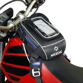 NICECNC Motorcycle Gas Tank Bag with Detachable Base Portable, 4 Reinforced Straps for Plastic Tank Anti-slip, Motorcycle Accessories Bag Storage, Universal for Most Motorcycles Adventure Dual Sport