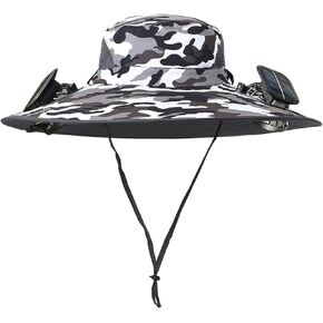 Men Women Wide Brim Sun Hats with 2 Solar Fan Waterproof Breathable Bucket Hat Outdoor Fishing Hat for Hiking Camping