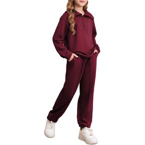 blibean Teen Girls Fall Cotton Half Zipper Sweat Suits Kids Pants Sets Size 6-15 Years