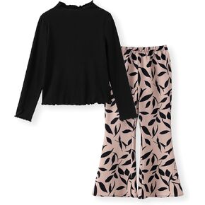 PATPAT Girls Pant Sets 2 Piece Fall Outfits, Long Sleeve Clothing Sets, Ribbed Knit Top and Flared Pants, 5-14 Years