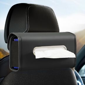 Car Tissue Holder, WHHMK Tissue Box Cover Keep Car Tidy, Premium PU Leather Backseat Napkin Rectangle Organizer, Extra Large Tissue Box Storage in Car Fits for 100-150 Regular Size Tissues, Black