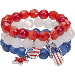 Madison Tyler American Flag Bracelets for Women Girl | Red | White | Blue Stretch Beaded Bracelets | 4th of July Patriotic Independence Day Jewelry