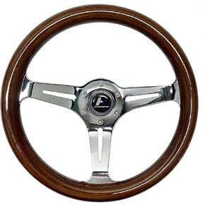 13"" Universal Classic Wood Grain Steering Wheel Brushed 3 Spoke 1.5 inch Depth Steering Wheel with Horn Button 6 bolts (24)
