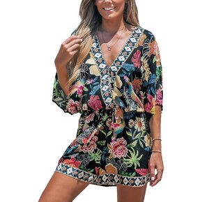 CUPSHE Women's Lace Up Leopard Print Romper Short Sleeves Jumpsuits Wide leg Outfit