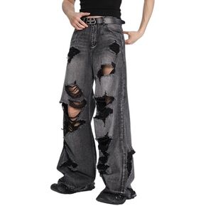Baggy Jeans for Women Men Ripped Straight Leg Pants High Waisted Distressed Jeans Y2K Grunge Summer Clothes.