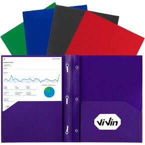 ViVin Sturdy Plastic Folder, Two Pocket Folder with Prongs, 10 Pack, Holds Letter Size Sheets, Plastic File Folder with Pockets and Fasteners, for School Home and Office - Red