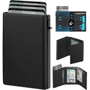GAOCHALE Wallet for Men Pop up Card Holder, Smart, Slim, Minimalist Design for Front Pocket, Premium RFID Blocking, 10-14 Card Capacity | ID Window | Cash Slot(Black)