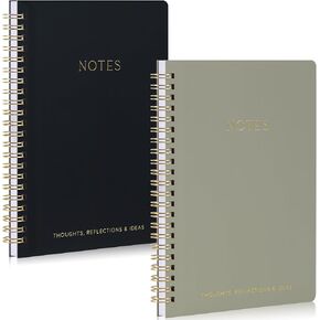 ZICOTO Aesthetic Spiral Notebook Set of 2 For Women and Men - Cute Ruled 8x6 Journal/Notebook with Pockets And Lined Pages - Perfect A5 Supplies to Stay Organized at Work or School