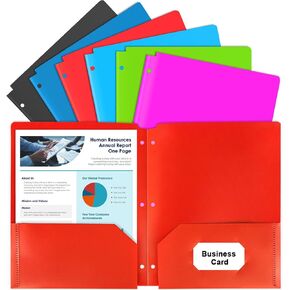 Habgp Plastic Folders with Pockets, Heavy Duty Pocket Folders for 3 Hole Punched Binder Folder, Letter Size File 2 Pockets Folders for Documents Office School, 12 Pack 6 Color