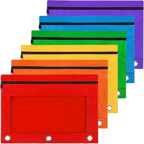 3 Ring Pencil Pouch, 36 Packs Bulk Zipper Pencil Case in 12 Colors, Pencil Pouches with Clear Window for Storing School Office Supplies, Cloth Pencil Bag for 3 Hole Binder