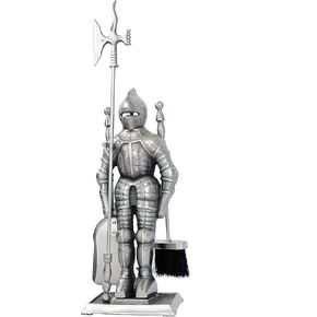 Lizh Middle Ages Knight Cast Iron Fireplace Tool Set ,Antique Brass