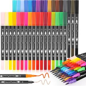 Coloring Markers Pens Set for Adult Coloring Book, Soucolor 72 Colors Dual Tip Art Markers (Fineliner&Brush, Numbered Penholder) with Case for Adults Kids Artist Drawing Journaling Sketching Lettering