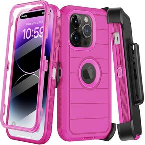حافظة KECAI لهاتف iPhone 14 Pro مع حافظة مشبك حزام، واقي شاشة مدمج، غطاء هاتف متين مقاوم للصدمات عالي التحمل من الدرجة العسكرية مع مسند لهاتف Apple 14 Pro 6.1 (أسود)