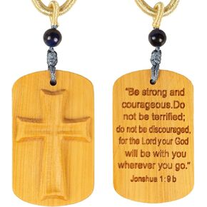 Military plaque Necklace Holiday Gift for Men Women Boys Girls. The Wooden hand-carved cross chain pendant has a classic Bible quote engraved on the back and a Cross hangs from the Car mirror