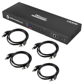 TESmart 16x1 HDMI KVM Switch 16 Port Enterprise Grade Support 4K 60Hz Ultra HD Console Rack Mount Switcher with 8 Pcs 5ft KVM Cable,USB 2.0 Device Control up to 16 PCs/Servers,RS232,LAN Port Control