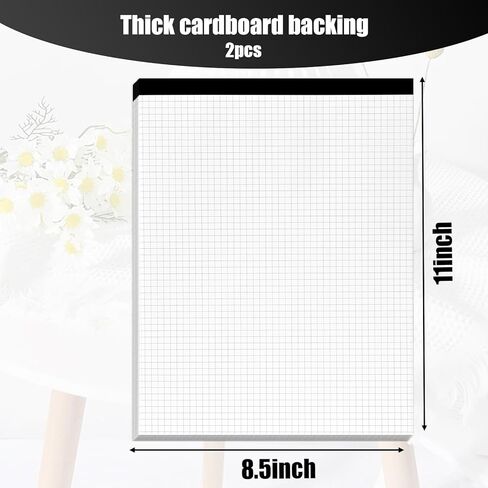 قطعتان من وسادات ورق الرسم البياني، دفاتر ملاحظات رباعية مقاس 5 × 5 مقاس 8.5 × 11 بوصة، لوحة قانونية لورق الرسم البياني الأبيض للمدرسة المكتبية in Kuwait