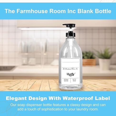 موزع مبيض لغرفة الغسيل من The Farmhouse Room Inc. - موزع زجاجة بمضخة للمبيض السائل - خالٍ من مادة BPA وموزع صابون بلاستيك PET سعة 1/2 جالون - زجاجة مبيض مقاومة للماء سعة 64 أونصة in Kuwait
