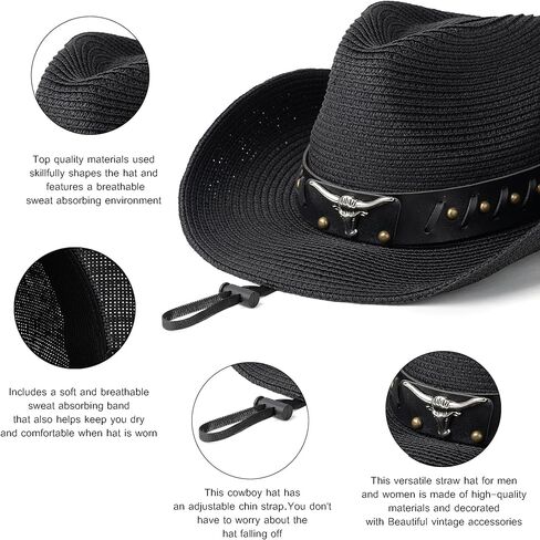 Straw Cowboy Womens Hat Sun Hats Cowgirl Beach Hat in Saudi Arabia